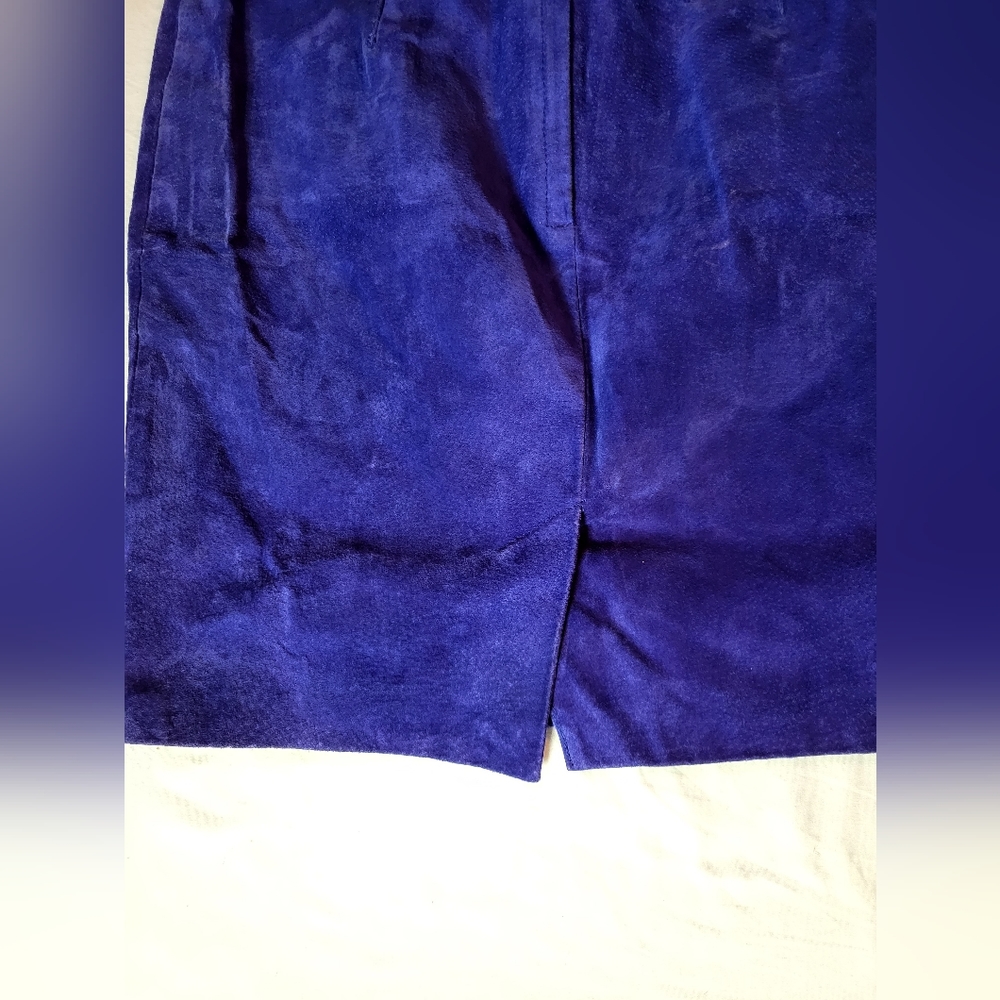 Suede Leather Blue Skirt Size 7/8 - Picture 7 of 8